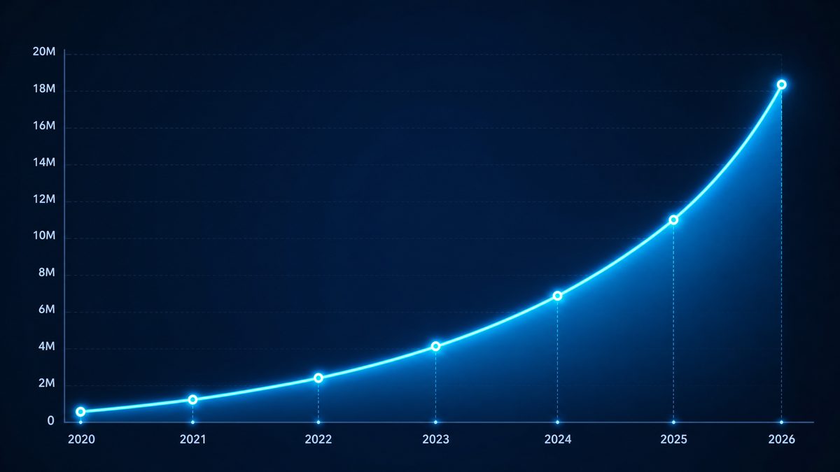 大人漫画用户增长数据图表,展示2020-2026年注册用户从50万增长至1800万的趋势